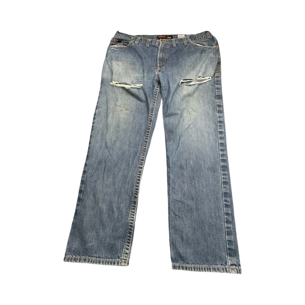 Ariat Jeans Mens 46x32 Blue M3 Loose Fit‎ FR Work Pant Distressed Heavy Ripped